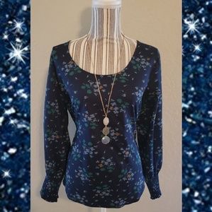 Scoop neck smocked sleeve blouse